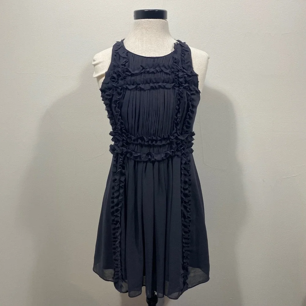Akira Black Label Blue Ruffle Pleated Sleeveless Mini Cocktail Dress Women's Med